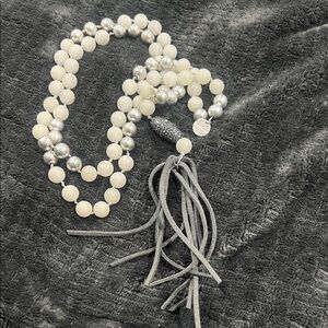 Marlyn Schiff Silver and Cream Beaded Necklace